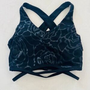 Fabletics Black Rose Floral Racerback Padded Sports Bra Small
